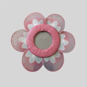 Sparkly Pink Flower Circular Picture Frame